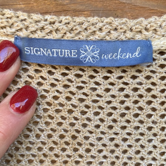 Signature Weekend Tan Loose Knit Cardigan Duster with Pockets - Picture 3 of 9